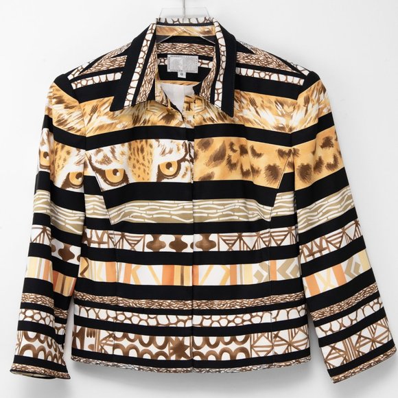 Alberto Makali Tiger Leopard Print Blazer Animal Mix Jacket Statement Size 8 - Picture 1 of 6